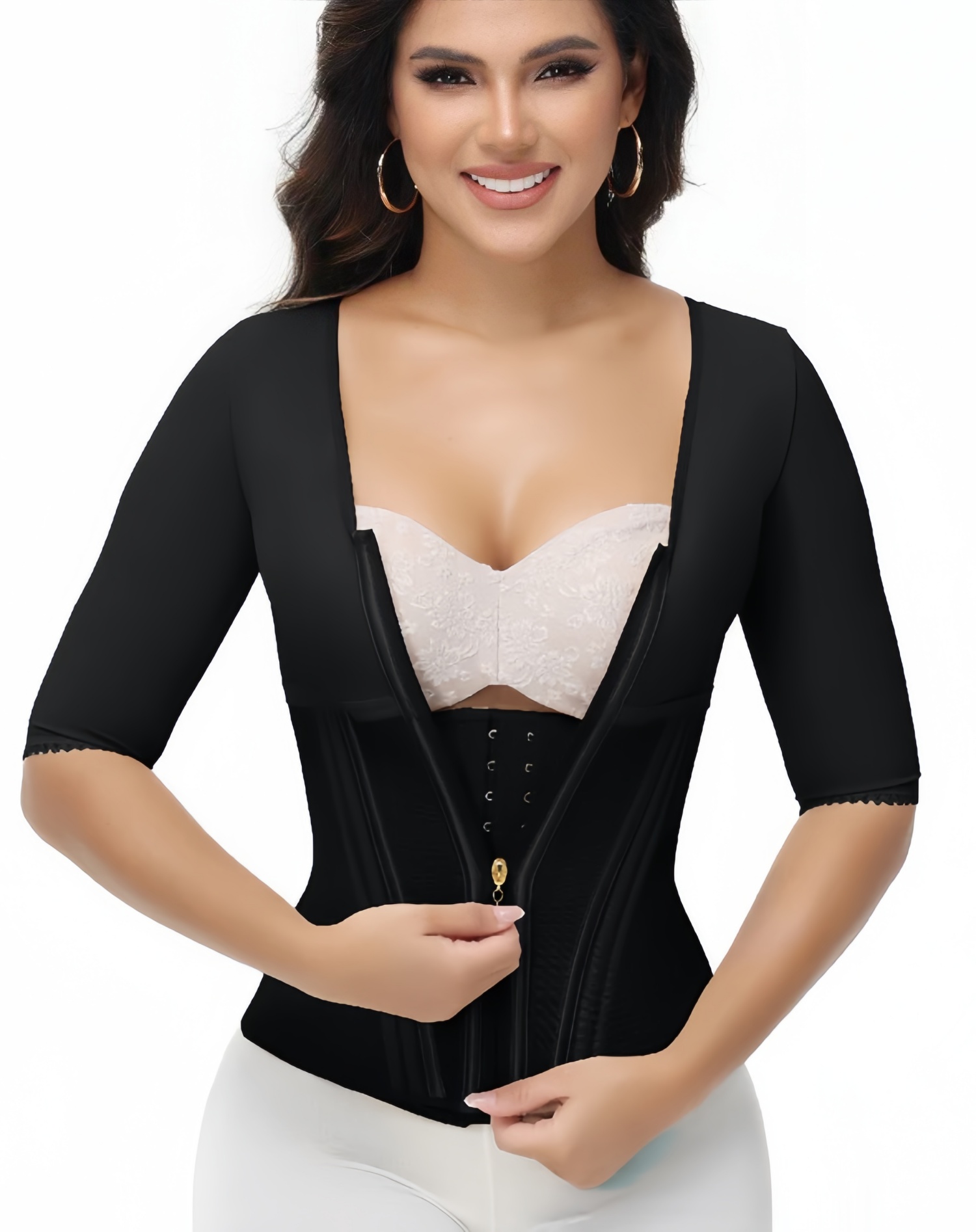 Womens Shapewear Tank Top - Front Zipper Boned Waist Cincher Corset